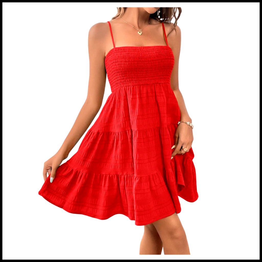 Sleeveless A-Line Sundress With Ruffle Hem, Adjustable Straps, Open Back